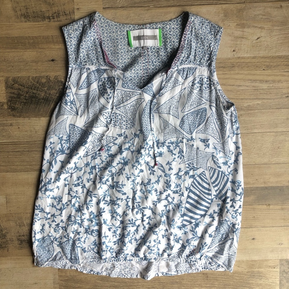 CECIL Womens Tank Top Size M Blue Patterned Summer Coastal Floral